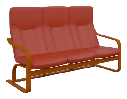 BO - 3 trojkřeslo, dřevěná kostra, moření třešeň, koženka OTO P 2, cihlová